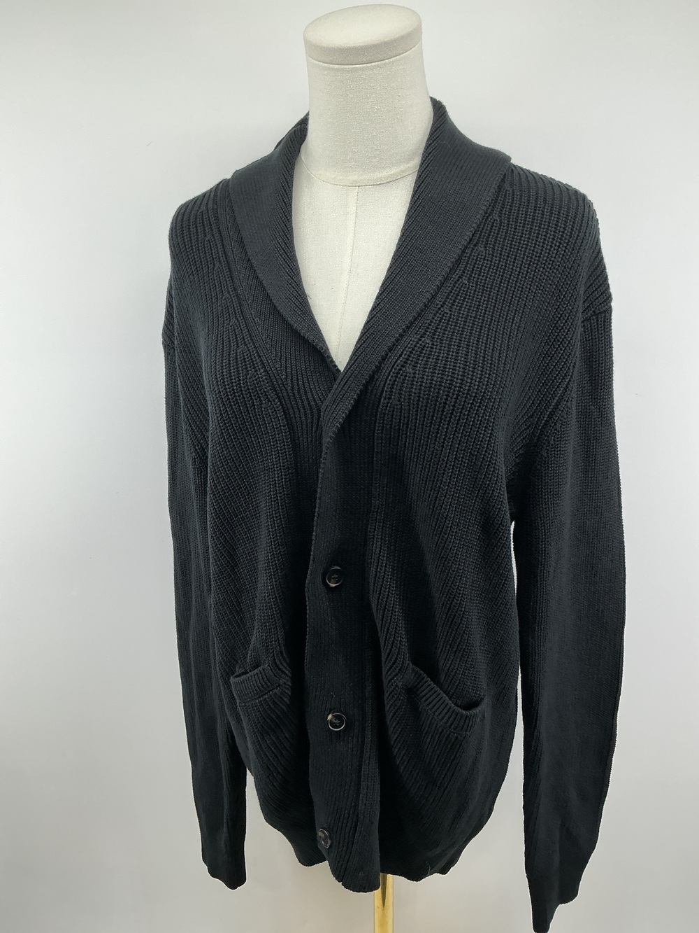 100% Organic Cotton Ribbed Shawl-Collar Cardigan Jumper